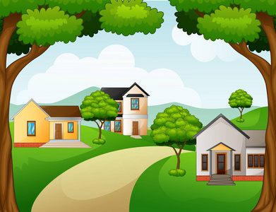 乡村景观的房子与绿色的草坪照片