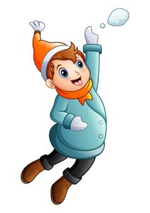 冬天跳在冬天的衣服跳卡通男孩照片