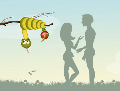 亚当和夏娃在伊甸园里照片