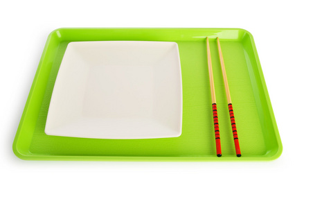 亚洲食品概念与盘子和筷子