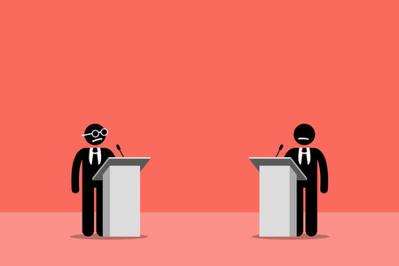 政客们在舞台上进行辩论照片