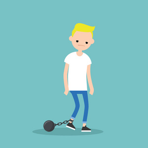 现代奴隶制年轻用尽金发男孩戴着枷锁.悲伤的累的字符照片