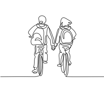 男孩和女孩骑自行车上学