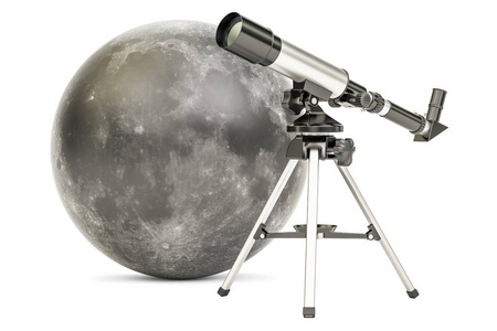 望远镜与 3d 渲染的月亮