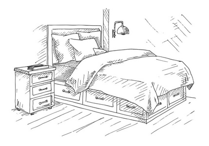 手的素描画.线性素描的内政.草绘线卧室.矢量图照片