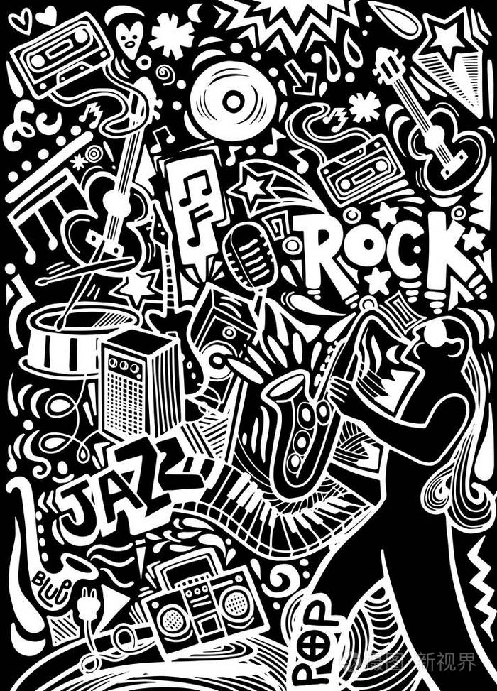 手绘涂鸦音乐海报模板抽象的音乐背景和目标