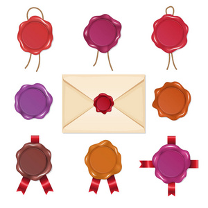 对蜡卡通蜡密封中的复古风格.矢量插图集分离对白色照片