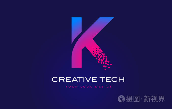 蓝紫色数字像素 k 字母标志设计