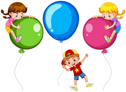 三个孩子和大气球