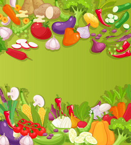 蔬菜顶视图框架。市场菜单设计。有机食品的海报。复古手绘素描矢量图