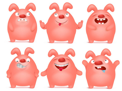 套的卡通粉红色兔子性状在不同的情感