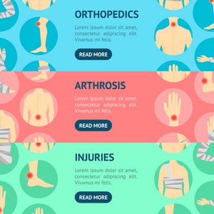 人类伤害大套绷带和中心疼痛横幅水平。矢量