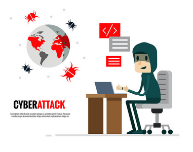 网络攻击概念。黑客向全世界传送病毒攻击