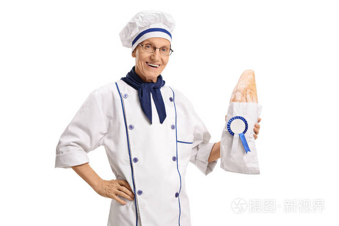 抱着一大块面包用奖丝带的贝克