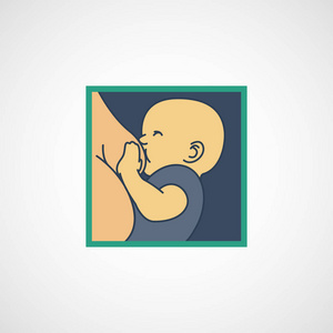 母乳喂养的母亲和她刚出生的婴儿孩子矢量图标说明