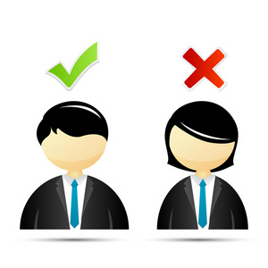 持有正确标志的人.卡通矢量插图.