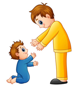 卡通爸爸抱着他儿子的手照片