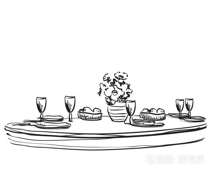 矢量图的假日晚餐与花插画