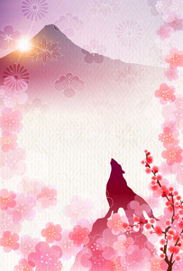 狗山富士新年卡背景图片