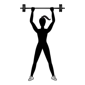 杠铃举重插画元素设计素描女运动员拿起杠铃上白色背景艺术创意现代