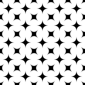 黑色和白色无缝的抽象几何星模式矢量背景从曲线的形状
