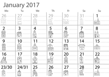 1 月 2017 年日历