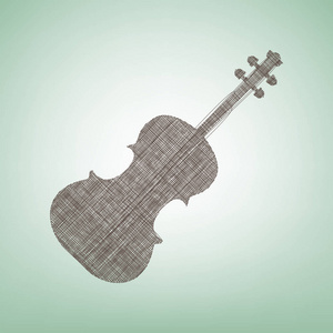 小提琴标志图。矢量。与光斑中心的绿色背景上的褐色亚麻图标