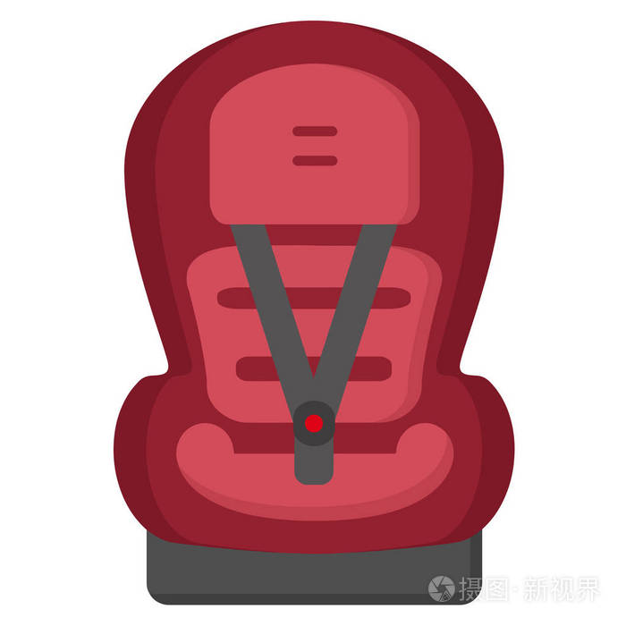 黑色和红色婴儿汽车座椅孤立在白色背景上的前视图矢量图