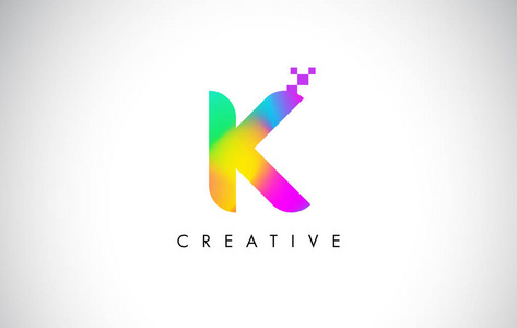 K 五颜六色的 Logo 字母设计矢量。创意彩虹渐变