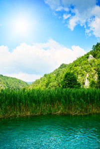 森林岩石和湖泊