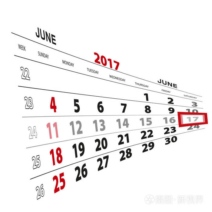 6 月17 日 在17年日历上突出显示插画 正版商用图片01y67d 摄图新视界