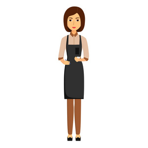 服务员在白色背景上孤立的围裙.接到命令.矢量图照片