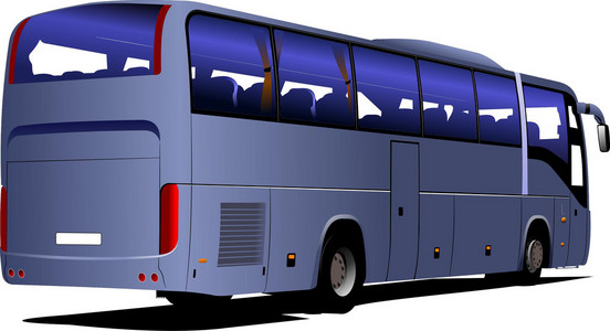 蓝色旅游巴士。 教练。 设计师的矢量插图