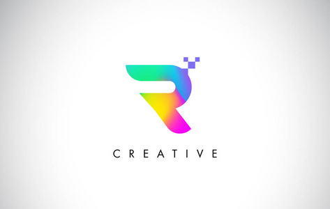 R 五颜六色的 Logo 字母设计矢量。创意彩虹渐变