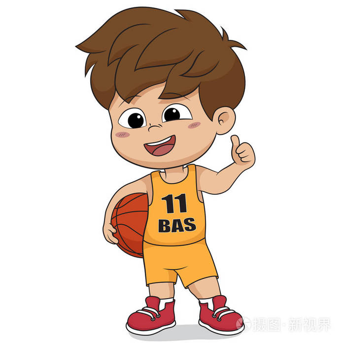 孩子在玩basketballvector和插图