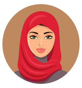 阿拉伯的穆斯林女人的红盖头。矢量图