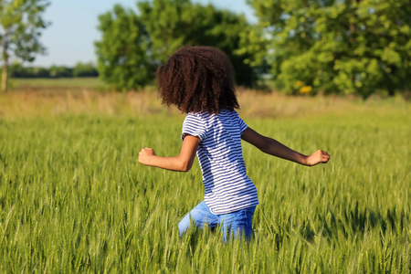 小黑人的美国姑娘，在绿色的田野