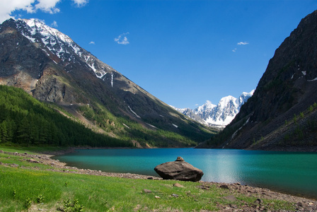 以高山为背景的山地湖泊