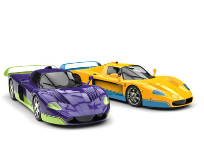 绝对惊人的紫色和黄色的概念超级跑车的互补色细节