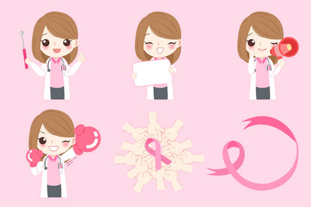 妇女患乳腺癌可爱的袋鼠卡通横幅标语牌狗面部照片狗射箭线图标概念.