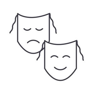 剧院，面具矢量线图标 符号 图上显示背景，可编辑笔触