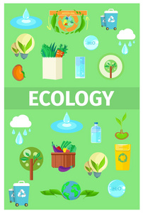 生态海报与回收图标集的动画片图片