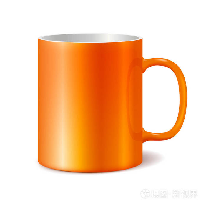 孤立在白色背景上的橙色杯。为品牌的空白杯。真实感矢量模板