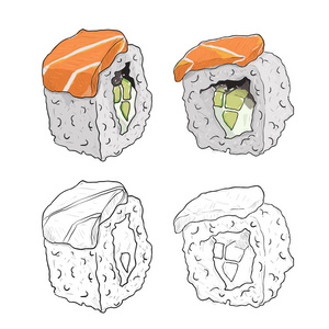 寿司卷彩色素描图片