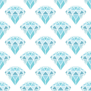 几何的蓝色钻石，白色背景上的无缝模式。新潮时髦晶体设计