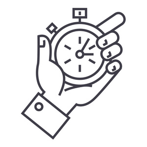 时间管理，秒表在手矢量线图标 标志 插图背景，可编辑笔触