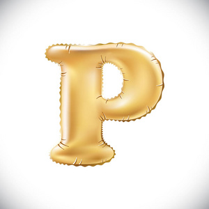 金色字母 P 由孤立的白色背景上的可充气的气球。全字母集之一