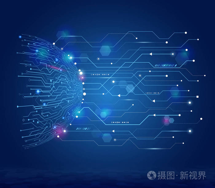 半球未来派元素背景.在蓝色背景上的高科技的计算机技术