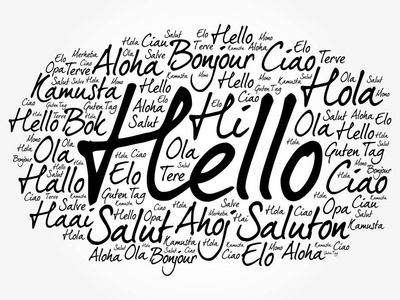 你好词云在不同的语言照片
