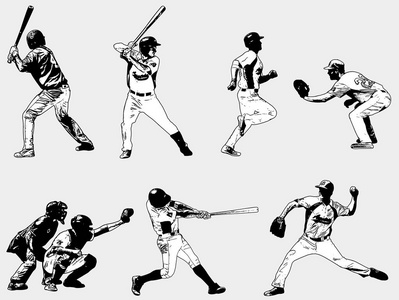 棒球运动员集-素描图照片